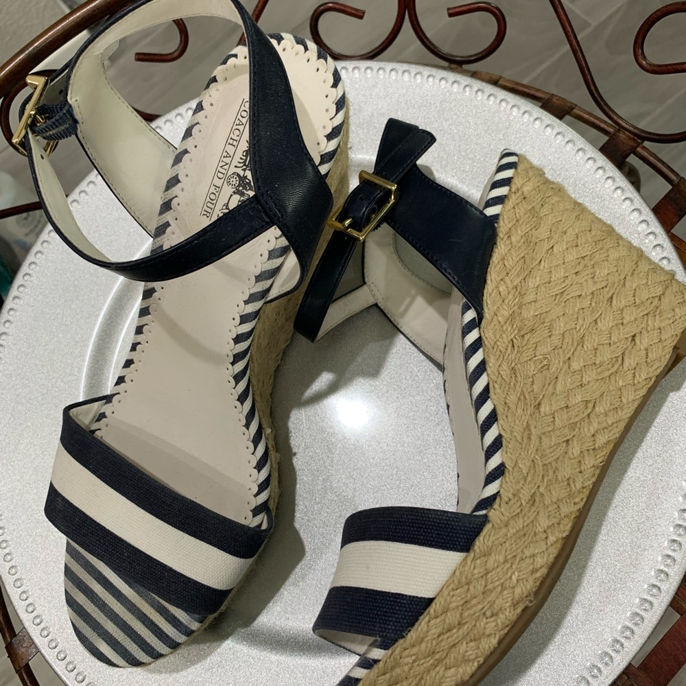Coach and Four wedges | size 8 | Blue & White | lightly worn |